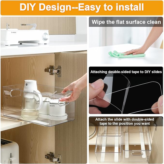 Summark Pull Out Rail for Baskets or Bins.Storage and Organization Accessories for Cabinet,Shelves.DIY Drawer Organizers Slides.2 Packs,White (1)