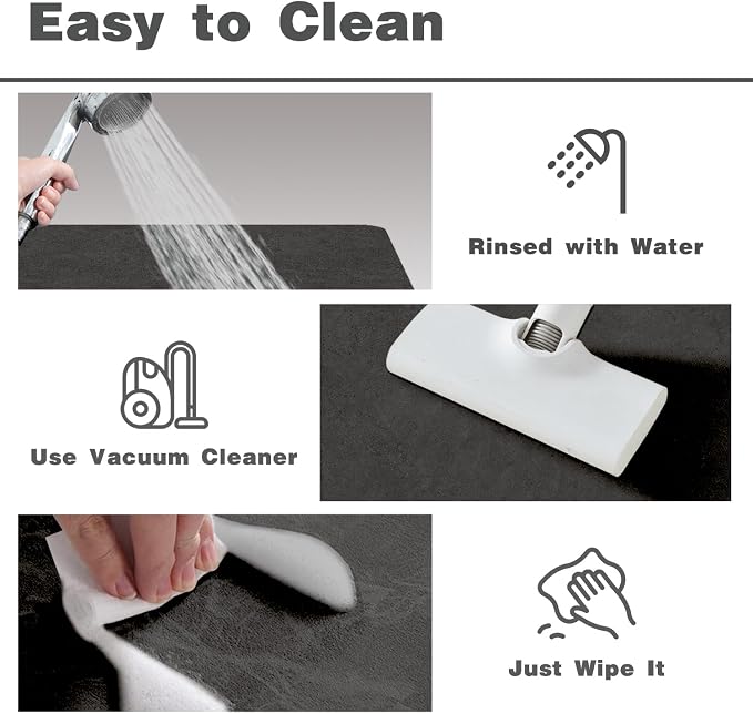 TYUU Black Bath Mat, Bathroom Rugs Non Slip Washable Thin Absorbent Quick Dry Bath Mat Fits Under Door Bathroom Floor Mat Perfect for Bath, Shower, or Sink 24"x36" Black