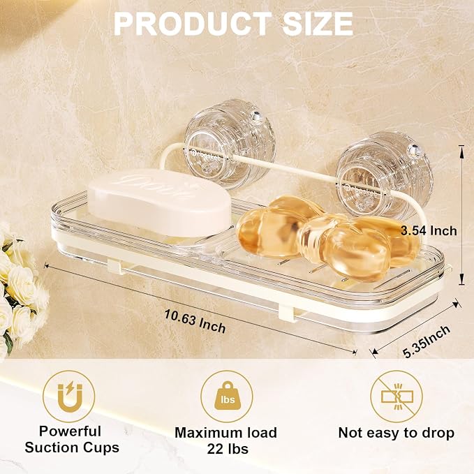 Suction Cup Soap Dish, Wall Mounted No Drilling Bathroom Soap Holder, Removable Soap Tray for Shower, Clear