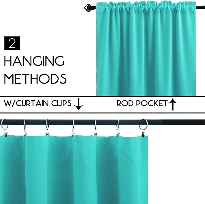 KOUFALL Turquoise Short Curtains - 24 Inch Length, Set of 2 Panels, Blackout Room Darkening, Rod Pocket, Cafe Tier Curtains for Small Bathroom Windows, 34x24 Inches Long