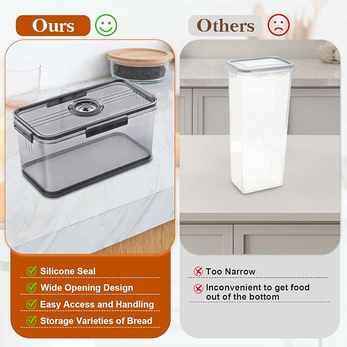 ANYPROLUS Bread Box for Homemade Bread Boxes for Kitchen Counter Airtight, Time Recording Bread Storage Container with Lid, Bread Containers Storage Airtight Loaf Bread Keeper, Large, Dark Grey