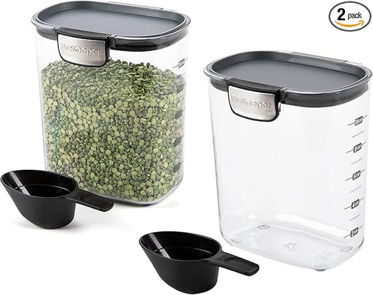 Progressive International ProKeeper+ Clear Plastic Airtight Food Baker's Kitchen Storage Organization Container Canister Set with Magnetic Accessories, 2- Piece Set (Grain 2.5-Quart)