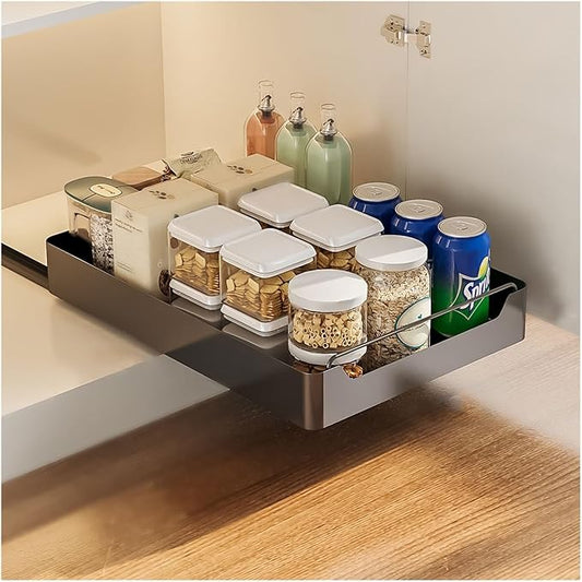 cupboardPull Out Drawer Kitchen Telescopic Drawer Retrofit Pull Slide Out Drawer with Handle Storage Shelves for Kitchen Cabinets with Adhesive Film Pull Out Drawer No Drilling