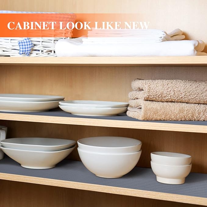 Mcrbeay Shelf Liners for Kitchen Cabinets, 20Inch x 20Ft, Non Adhesive Shelf Liner, Non-Slip Kitchen Drawer Liners, Waterproof Durable Cabinet Liners for Shelves, Refrigerator, Pantry, Dark Gray