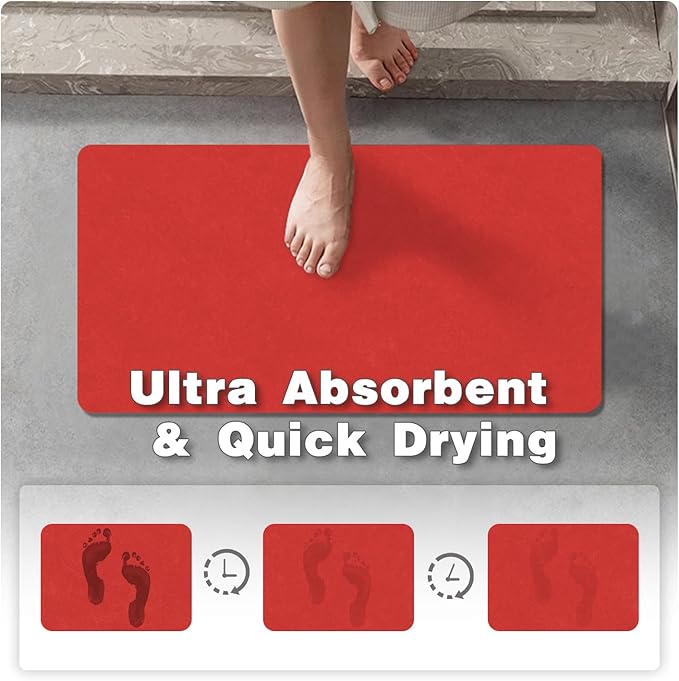 TYUU Christmas Bath Mat, Red Bathroom Rugs Non Slip Washable Thin Absorbent Bath Mat Fits Under Door Bathroom Floor Mat Perfect for Bath, Shower, or Sink 24"x48" Red