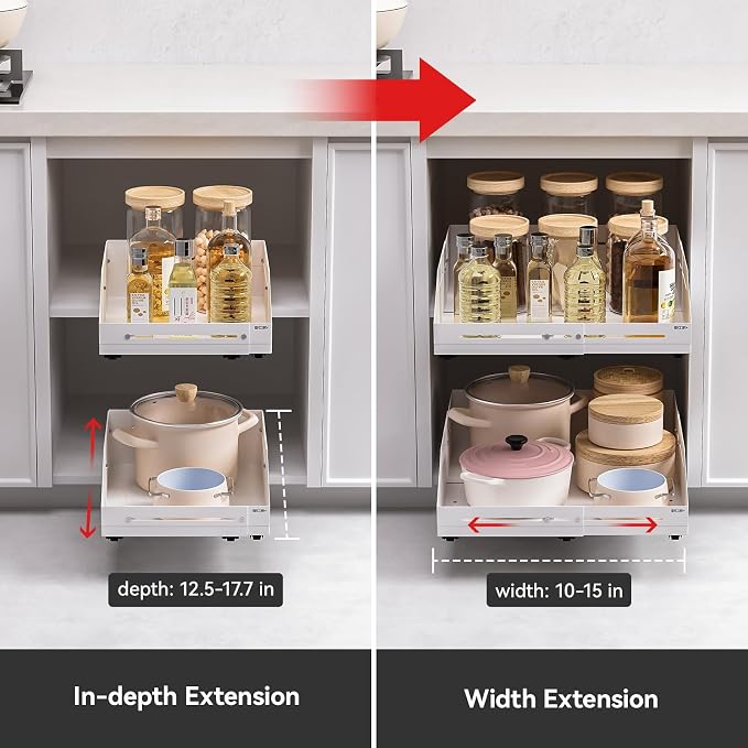 Cabinet Organizer - Zero-Drill Installation, 4-Way Expansion, Modern Design for Kitchen & Pantry Depth (12.5"-17.7") & Width (10"-15")