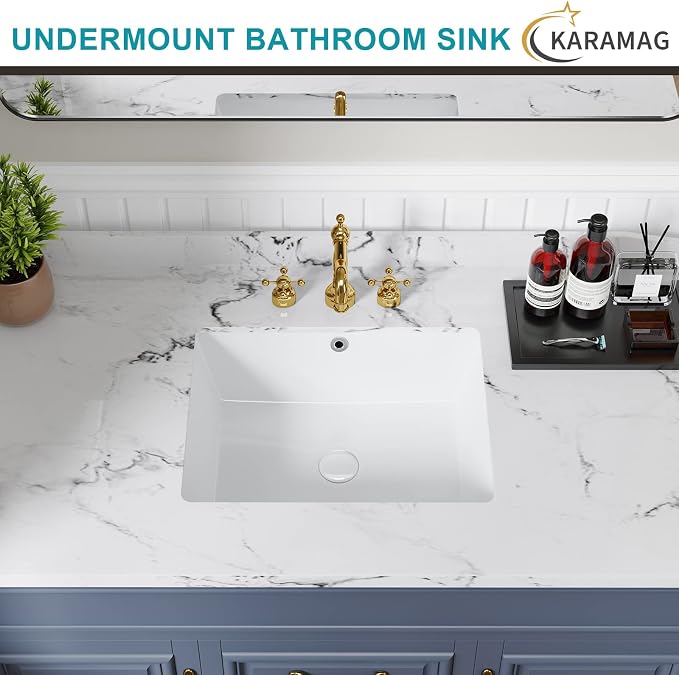 20 Inch Undermount Bathroom Sink Rectangle Undermount Sink White Ceramic Under Counter Bathroom Sinks with Overflow (19.7"x15.7")
