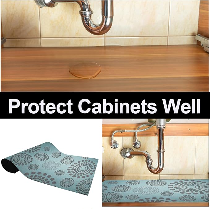 AiBOB Waterproof Under Sink Mat, Absorbent Quick Dry Sink Liners Protect Cabinets, Durable Shelf Liners, Slip Resistant and Non-Adhesive, 24X68, Blue Grey