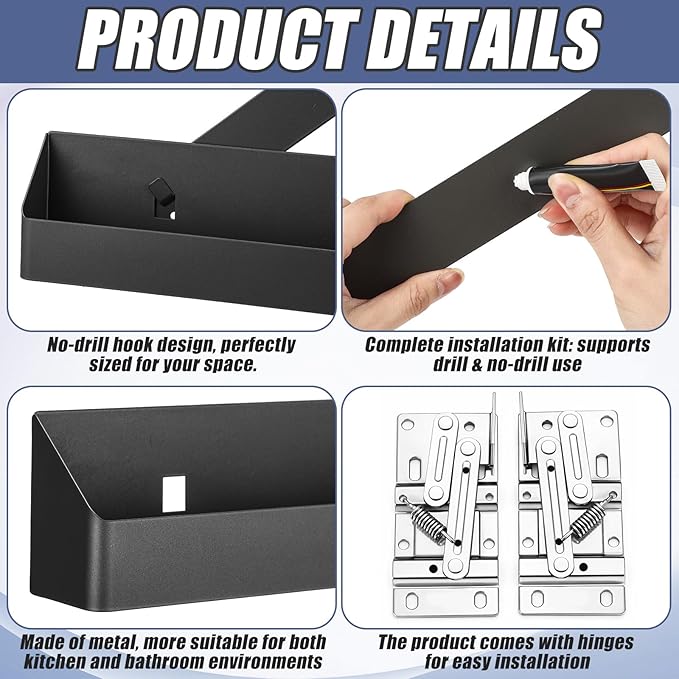 Zonon 1 Set 25 Inch Tip Out Tray for Front Sink Drawer with Hinges and Mounting Plate Includes Screws and No-Drill Adhesive, Metal Pull Out Storage Organizer for Kitchen Bathroom Cabinet