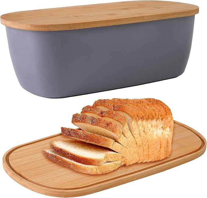 Bread Box For Kitchen Countertop,Bread Box with Cutting Board Lid Made with Bamboo Fiber,Bread Container Holder Keeper Keep Fresh I14.4x8.3x5.6 in……