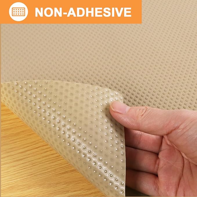 Shelf Liners for Kitchen Cabinets Khaki - 20 Inch Wide x 25 FT Long Large Waterproof Under Sink Mat - Non-Adhesive Easy to Cut Cabinet Drawer Liner