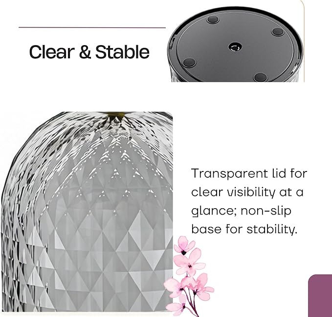 LEFEEL Lumière Mini 360 Rotating Makeup Organizer with Lid, Diamond Cut Cosmetic Organizer - Dustproof Vanity Organizer for Makeup Brushes, Toothbrush & Bathroom Countertop （White