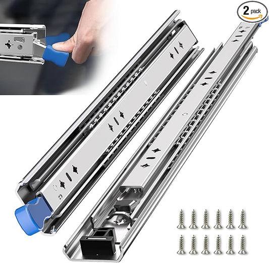 SLIDEWAY 260 Lbs Heavy Duty Locking Drawer Slides 1 Pair 12 14 16 18 20 24 26 30 32 40 Inch Full Extension Ball Bearing Sliding Rails Cabinet Runners Tracks RV Glides (53mm Wide with Lock)-18"