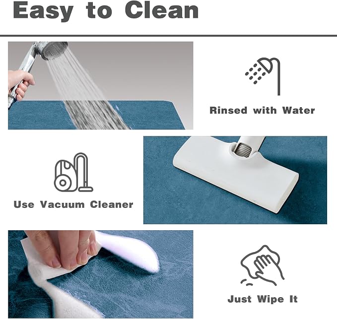 TYUU Bath Mat, Bathroom Rugs Non Slip Washable Thin Absorbent Quick Dry Bath Mat Fits Under Door Bathroom Floor Mat Perfect for Bath, Shower, or Sink 20"x48" Denim Blue
