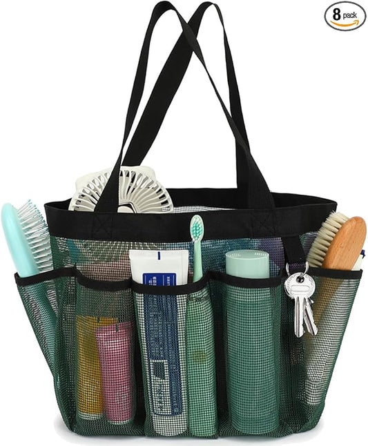 Fammart Mesh Shower Caddy Portable for College Dorm Room Essentials, Odorless Polyester Large Shower Tote Bag with Dual Handles, 8-Pocket Quick-Dry Toiletry Organizer for Travel, Beach, Camping, Gym