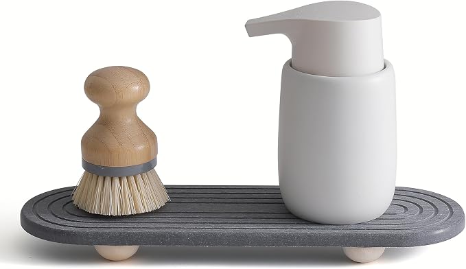2PCS Water Absorbing Stone Tray for Sink, Quick Drying Diatomite Bathroom Tray Countertop, Stone Drying Mat for Kitchen Counter Faucet, Soap Dish Dispenser Vanity Organizer, Dark Gray-11.8" x 4"