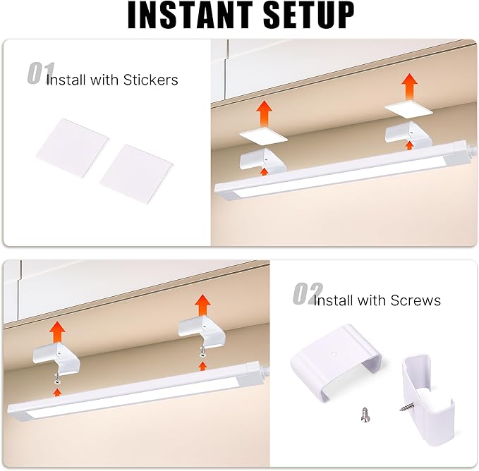 6 Pcs 14inch Plug in Under Cabinet Lighting for Kitchen, 6500k Bright White Linkable LED Under Counter Wired Lights for Shelf/Bookshelf/Workbench/Over Sink