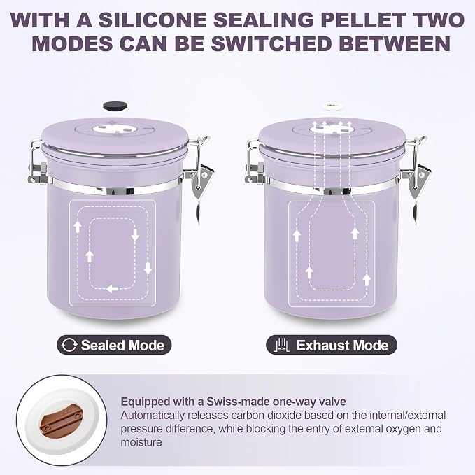 ShanSon Coffee Canister Airtight, Stainless Steel Bean Storage Container with Date Tracker & Scoop, Grounds Sugar Flour Tea Cereal Fits Kitchen Pantry, Ideal Gift for Coffee Lovers,12oz, Purple