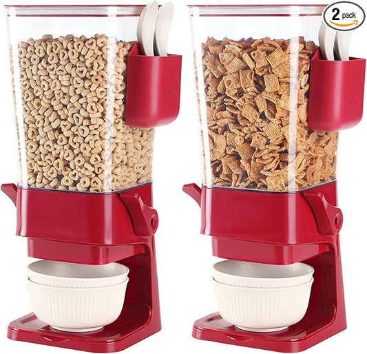 Osacoe Cereal Dispenser Countertop Red 2 Pack with Creal Bowls Spoons Cutlery Box, Cereal Containers Storage - Not Easy to Crush Food, Dry Food Dispenser For Pantry Candy Snack