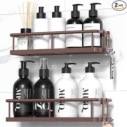 YASONIC Shower Caddy Adhesive, Rustproof Shower Organizer, Large Capacity Shower Shelves for Inside Shower, No Drilling Bathroom Organizers and Storage for Home Decor （2 Pack Bronze）
