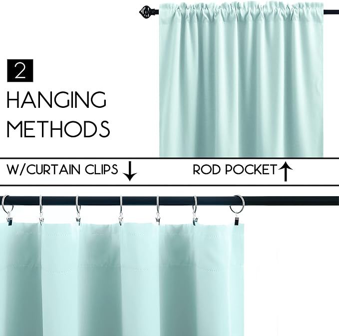 KOUFALL Heat Blocking Curtains for Bedroom Short,Blackout Insulated Thermal Summer Curtains for Living Room,Mint Green/Seafoam/Light Aqua Colored