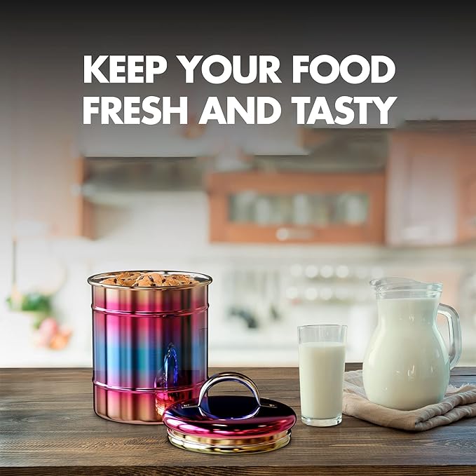 Amici Home Rainbow Metal Storage Canister | Dry Food Storage Container | Airtight Lid | 64 Ounce Capacity | Modern Home Décor | Decorative Metal Canister for Kitchen Countertop (Large) (Pack of 2)