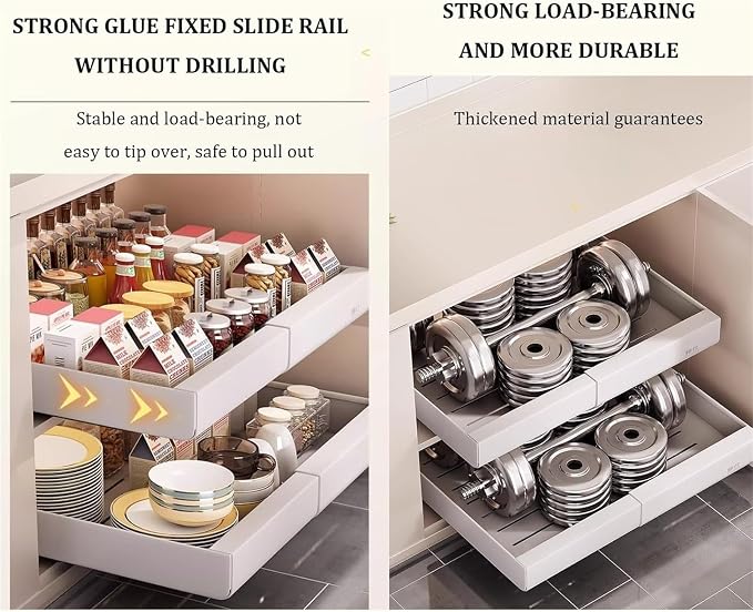 Pull out Cabinet Organizer,Under Sink Organizer, Cupboard Pull Out Storage,Pull Out Drawer Fixed With Adhesive,No Need Drill And Nailing,for Kitchen, Living Room, Home.(30*43*7cm(11.8*16.9*2.7in))