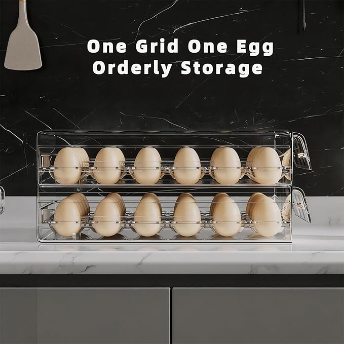 HIYOHIYO Clear 40 Slot Egg Holder for Fridge, 2 Layer, 9.8"x 8.5"x 5.5" | Time Scale Marking, Large Capacity, Stackable, Egg Container for Refrigerator or Countertop