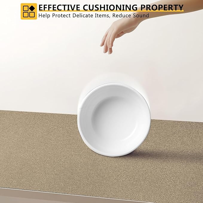WochiTV Shelf Liner for Cabinets, Drawer Non Adhesive Non Slip Foam Mat for Kitchen, Pantry, Bathroom, Cupboard, Garage, Closet, Shelves, Drawer, Tool Box, Tan 11.8 x 118 inches