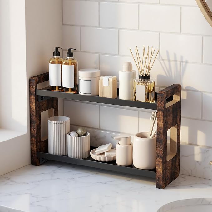 Bathroom Organizers and Storage,Bathroom Counter Organizer,Bathroom Counter Shelf,Bathroom Sink Organizer,Vanity Organizers,Vanity Storage,Perfume Display, for Dad(Brown 2 Tier)