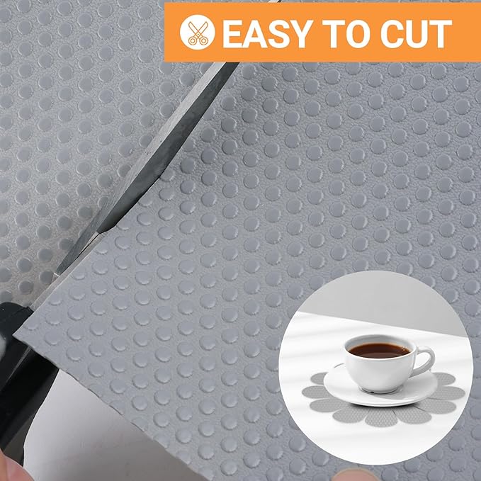 Shelf Liners for Kitchen Cabinets Non-Adhesive: Waterproof Drawer Liner 14 Inch × 300 inch Light Grey - Easy to Cut EVA Cupboard Mat for Pantry Shelves