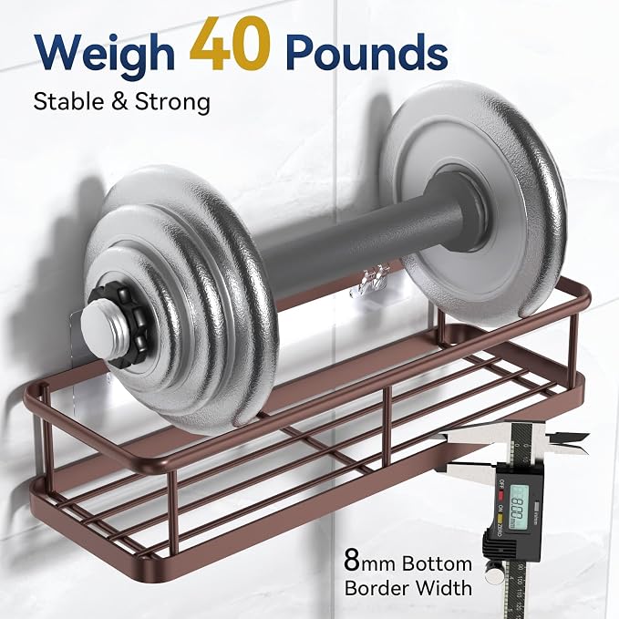 YASONIC Shower Caddy Adhesive, Rustproof Shower Organizer with Soap Holder, Large Capacity Shower Shelves for Inside Shower, No Drilling Bathroom Organizers and Storage for Home Decor（3 Pack Bronze）