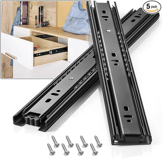 Drawer Slides 1 Pair Full Extension 10 12 14 16 18 20 22 24 inch Side Mount Rails Dresser Cabinet Bracket Replacement Ball Bearing Tracks Guide Metal Runner 100 LB (Basic-1 Pair, 10 Inch)