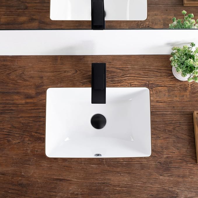 18 Inch Undermount Bathroom Sink White Ceramic Rectangular Under Counter Bathroom Sink for Cabinet Porcelain Vanity Sinks,Overflow Type (18.3"x13.0")