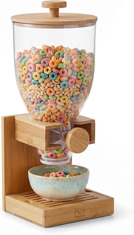 Honey-Can-Do Compact Dry Food Dispenser, Single Control & Snack Storage Container for Countertop or Pantry, Bamboo