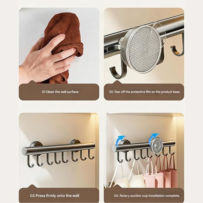 Vertical Space Saving Pull Out Suction Cup Clothes Hanger for Wardrobes Organization Without Drilling Modern Styles Strong Suction