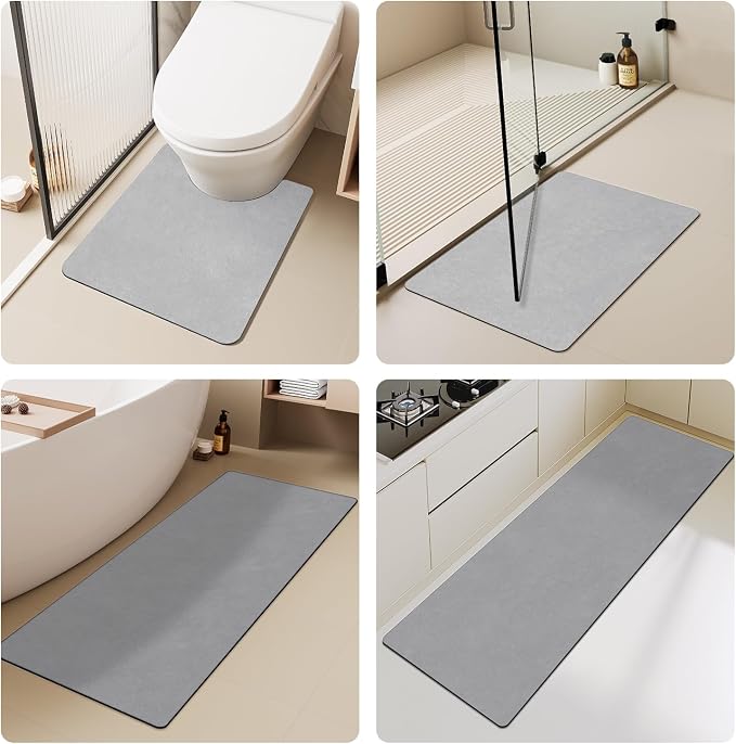TYUU Bathroom Mat Quick Dry, Bathroom Rugs Non Slip Washable Thin Absorbent Bath Mat Fits Under Door Bathroom Floor Mat Perfect for Bath, Shower, or Sink 24"x48" Light Grey
