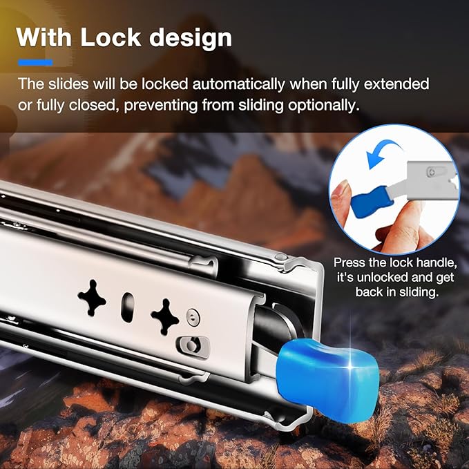 Heavy Duty Locking Drawer Slides Full Extension Runners with Lock 12 14 16 18 20 22 24 26 28 30 32 34 36 38 40 Inch Side Mount Rails for Drawer Capacity 243lb 1 Pair