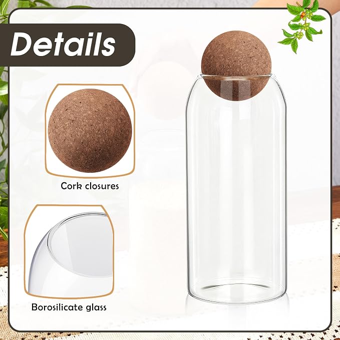 Suclain 1 Pcs Glass Jars with Cork Ball Lid Farmhouse Kitchen Canisters Coffee Bar Countertop Container Rustic Storage Jars for Bean Nut Sugar Coffee Tea Organizer Housewarming Gift (34 oz)