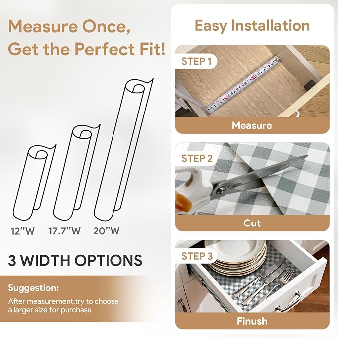 Shelf Liners Non Adhesive 5Rolls*12'' X 120'' Drawer Liner for Kitchen Cabinets, Waterproof Shelf Liners Durable Anti-Slip for Kitchen Cabinets Cupboard Liner