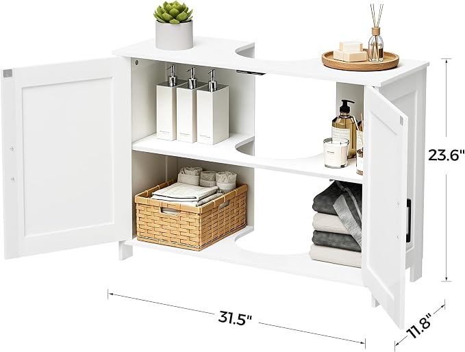 Pedestal Sink Storage Cabinet, Bathroom Organizer for Small Spaces, Freestanding Under Sink Cabinet with Adjustable Shelf and Double Doors, 11.8" D x 31.5" W x 23.6" H, Black