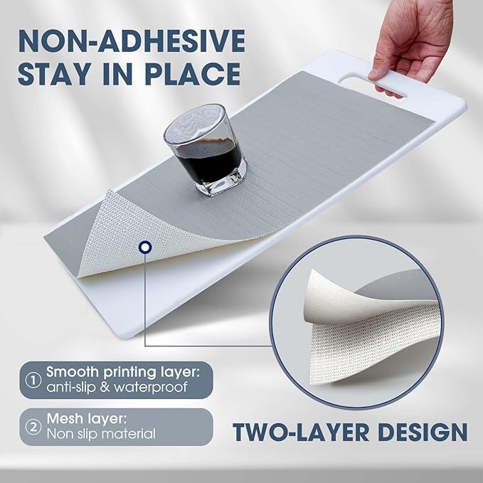 Drawer and Shelf Liner, Non-Slip Kitchen Cabinet Liners Non-Adhesive Thick Strong Grip Waterproof Washable Mats Protect Dresser Shelves Cupboard Bathroom Cabinets, Pure Gray, 18 in X 30 FT