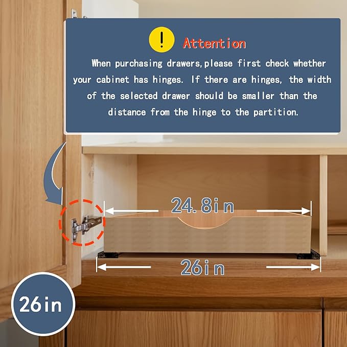 Pull Out Cabinet Drawers - 6x2 Size Options (12-23'W,18-21'D), Pre-Assembled with Soft Close Slides, Solid Beechwood, Easy Installation(26'W x 21'D)