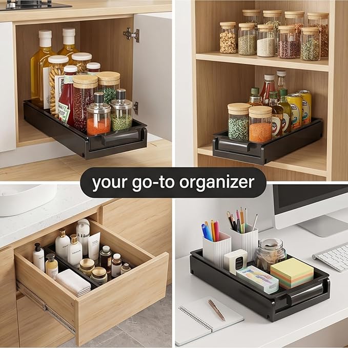 Pull Out Spice Rack for Upper Cabinet - Expandable Organizer with Smooth Ball Bearing Slides, No Drill Mounting Spice Storage for Kitchen (White)
