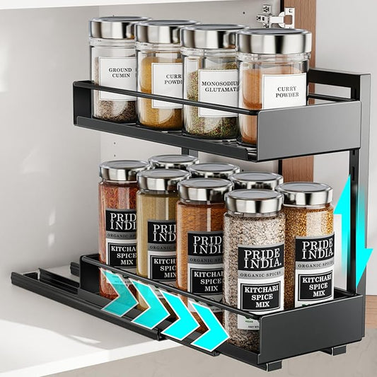 iSPECLE Spice Racks for Inside Cabinet - Peel and Stick No-Drill Vertical Spice Racks for Inside Cabinet Easy Access No Digging, Adjustable Height for 4oz to 8oz Spice Jars, For Kitchen Pantry Cabinet