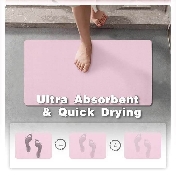 TYUU Pink Bath Mat, Bathroom Rugs Non Slip Washable Thin Absorbent Quick Dry Bath Mat Fits Under Door Bathroom Floor Mat Perfect for Bath, Shower, or Sink 24"x48" Pink