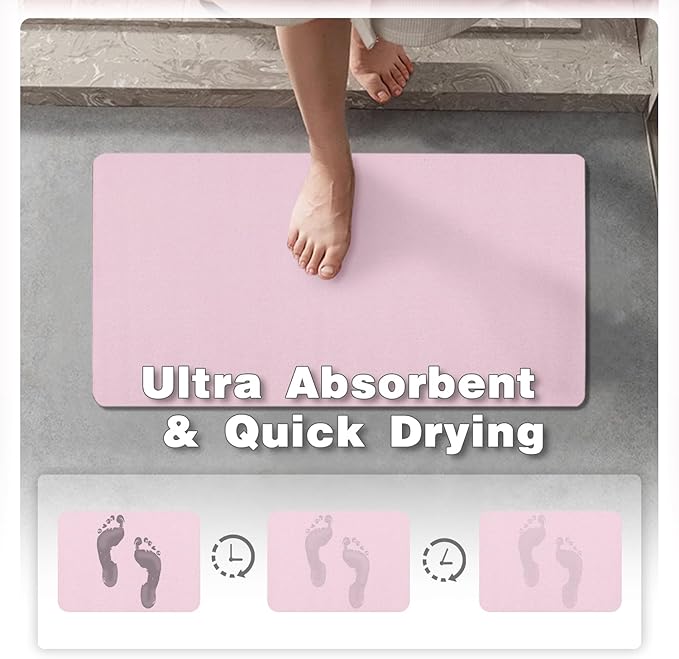 TYUU Pink Bath Mat, Bathroom Rugs Non Slip Washable Thin Absorbent Quick Dry Bath Mat Fits Under Door Bathroom Floor Mat Perfect for Bath, Shower, or Sink 16"x24" Pink