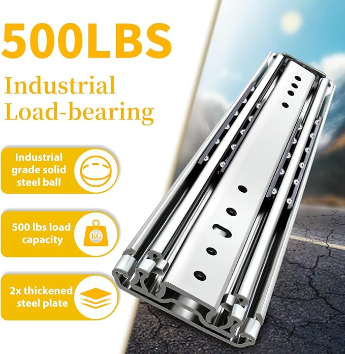 Heavy Duty Drawer Slides Full Extension Runners 12 14 16 18 20 22 24 26 28 30 32 34 36 38 40 44 48 52 56 60 Inch Side Mount Rails for Drawer Capacity 437lb 1 Pair