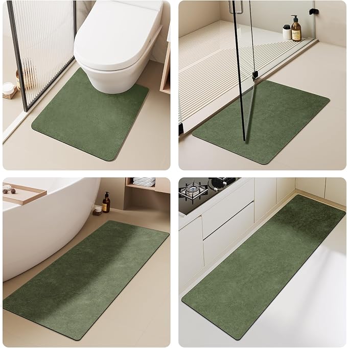 TYUU Bathroom Mat Quick Dry, Bathroom Rugs Non Slip Washable Thin Absorbent Bath Mat Fits Under Door Bathroom Floor Mat Perfect for Bath, Shower, or Sink 24"x70" Sage Green