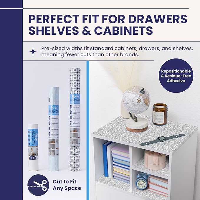 Adhesive Shelf Liner — Waterproof Felt Cabinet Liner & Contact Paper for Kitchen Organization — Soft Glide Drawer Liners, Under Sink Mat & Shelf Covers (Crosshatch, 10.75in x 6ft, 2-Pack)